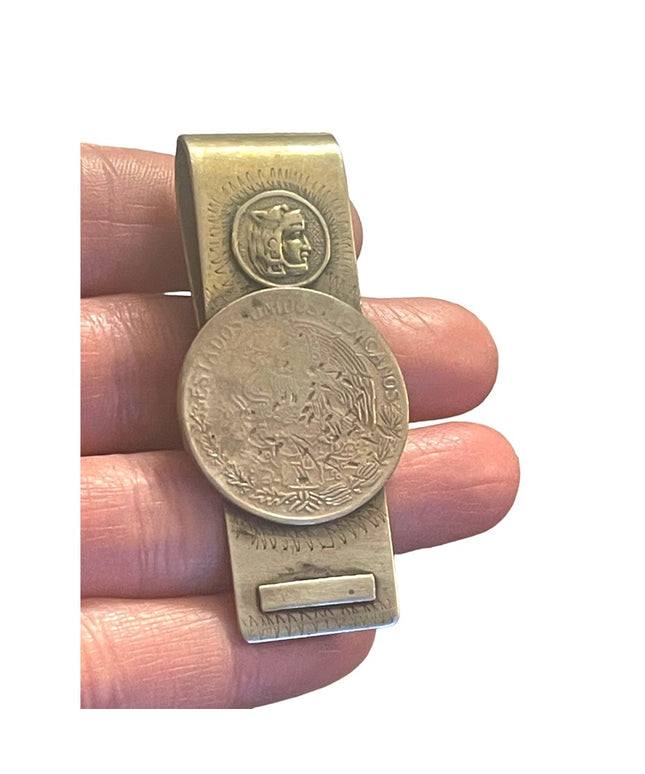 Vintage 1960s Mexico Alpaca coin symbol Money clip