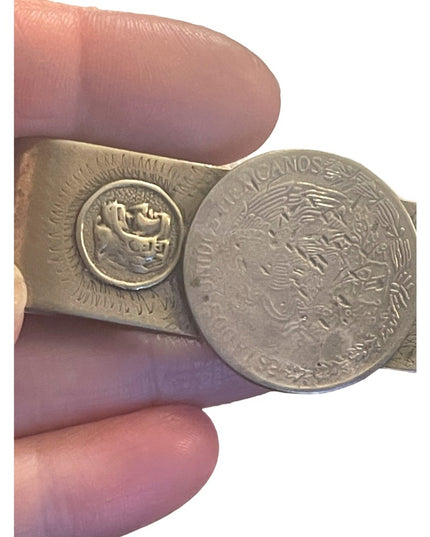 Vintage 1960s Mexico Alpaca coin symbol Money clip