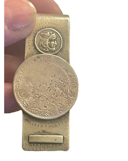 Vintage 1960s Mexico Alpaca coin symbol Money clip