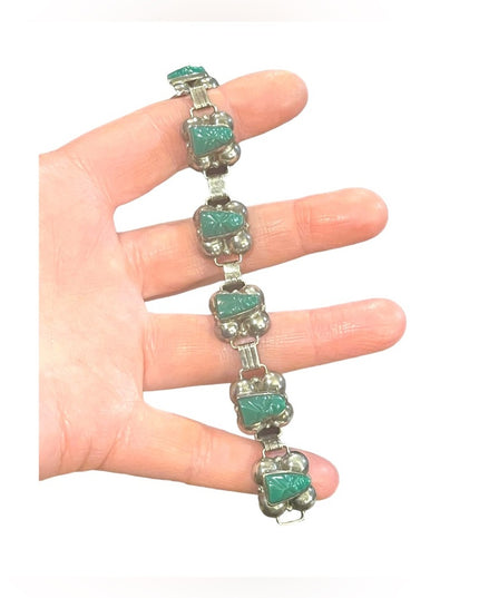 VTG Talleres De Los Ballesteros Green Onyx Sterling Silver Bracelet Mexico, 925
