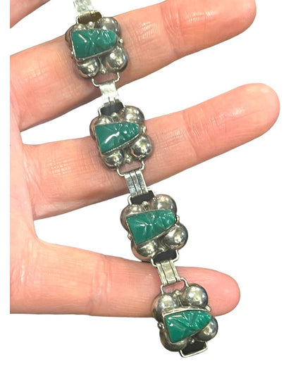 VTG Talleres De Los Ballesteros Green Onyx Sterling Silver Bracelet Mexico, 925