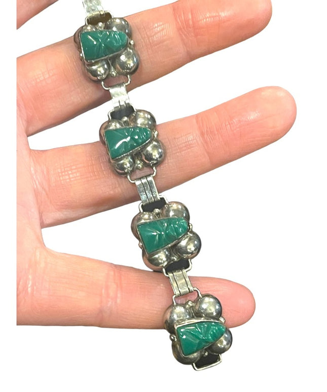 VTG Talleres De Los Ballesteros Green Onyx Sterling Silver Bracelet Mexico, 925