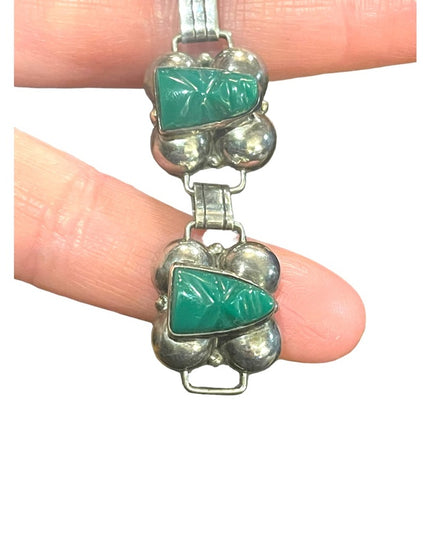 VTG Talleres De Los Ballesteros Green Onyx Sterling Silver Bracelet Mexico, 925