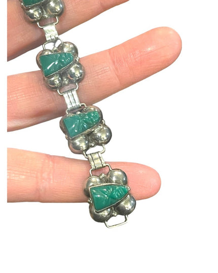 VTG Talleres De Los Ballesteros Green Onyx Sterling Silver Bracelet Mexico, 925