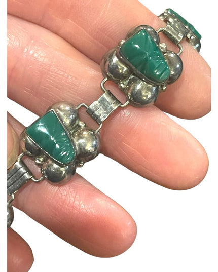 VTG Talleres De Los Ballesteros Green Onyx Sterling Silver Bracelet Mexico, 925