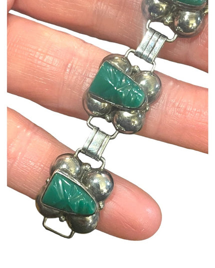 VTG Talleres De Los Ballesteros Green Onyx Sterling Silver Bracelet Mexico, 925