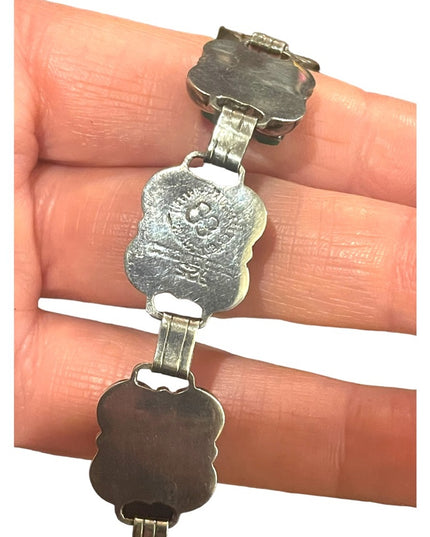 VTG Talleres De Los Ballesteros Green Onyx Sterling Silver Bracelet Mexico, 925