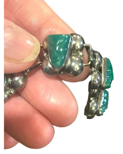VTG Talleres De Los Ballesteros Green Onyx Sterling Silver Bracelet Mexico, 925