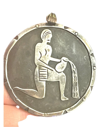 Vintage ZODIAC EPM Taxco Mexico Sterling silver pendant Waterman Aquarius
