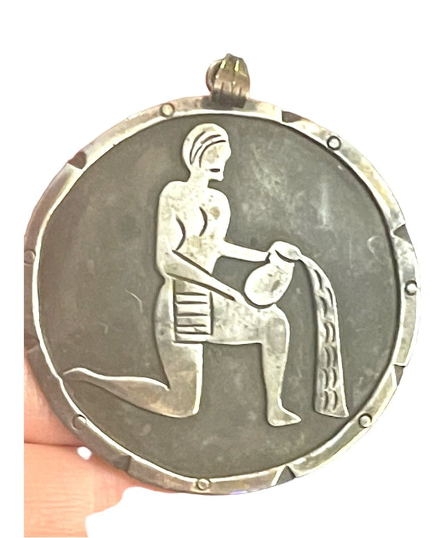 Vintage ZODIAC EPM Taxco Mexico Sterling silver pendant Waterman Aquarius