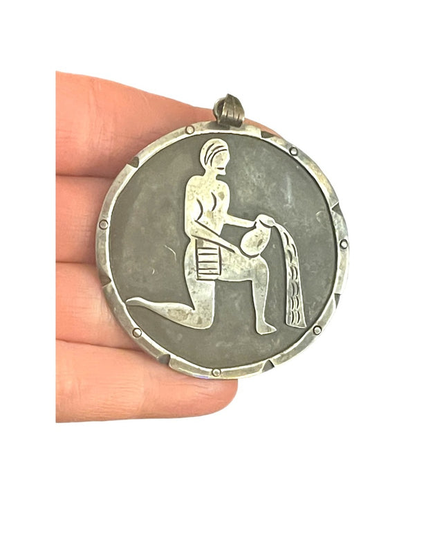 Vintage ZODIAC EPM Taxco Mexico Sterling silver pendant Waterman Aquarius