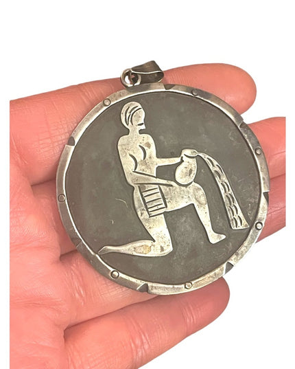 Vintage ZODIAC EPM Taxco Mexico Sterling silver pendant Waterman Aquarius