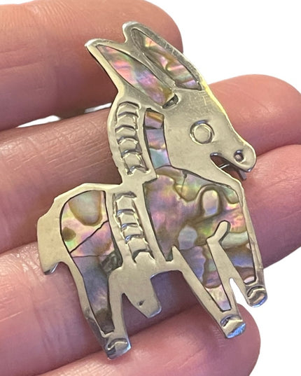 Vintage SC taxco Mexico Artian Sterling silver 925 Abalone DONKEY brooch 💗
