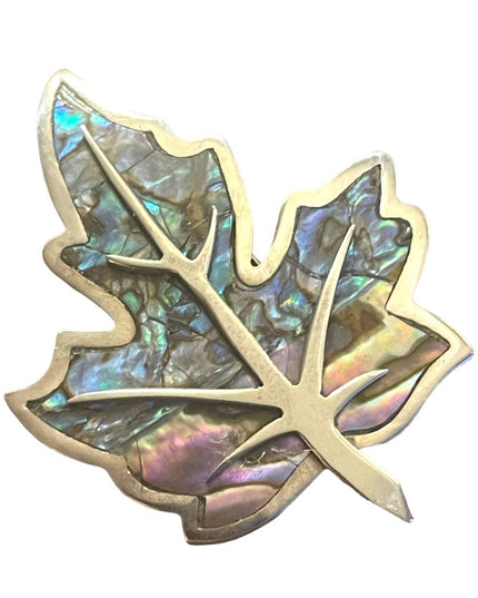 Vintage sterling silver 925 Abalone Taxco Artisan APD maple leaf brooch