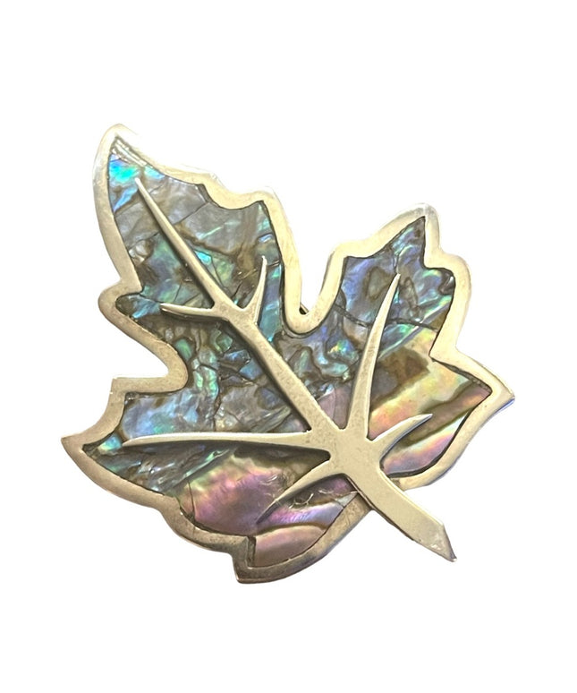 Vintage sterling silver 925 Abalone Taxco Artisan APD maple leaf brooch
