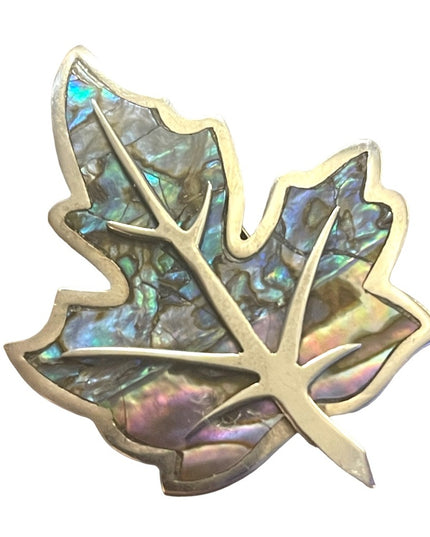 Vintage sterling silver 925 Abalone Taxco Artisan APD maple leaf brooch
