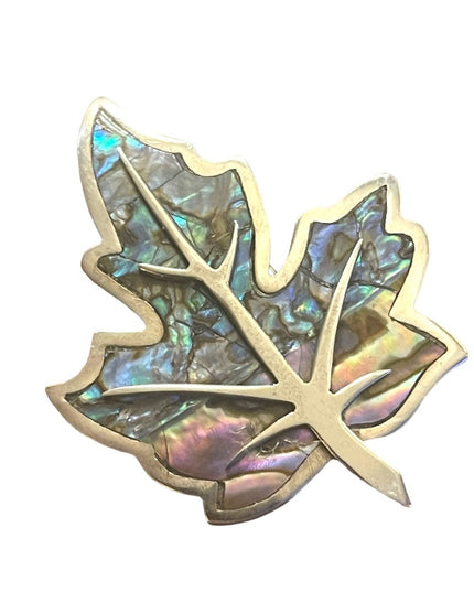 Vintage sterling silver 925 Abalone Taxco Artisan APD maple leaf brooch
