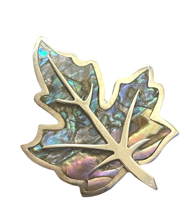 Vintage sterling silver 925 Abalone Taxco Artisan APD maple leaf brooch