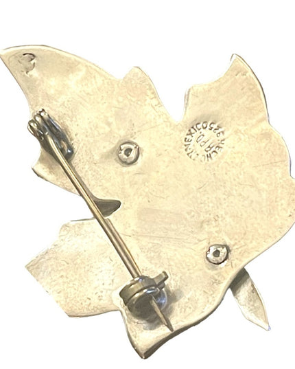 Vintage sterling silver 925 Abalone Taxco Artisan APD maple leaf brooch