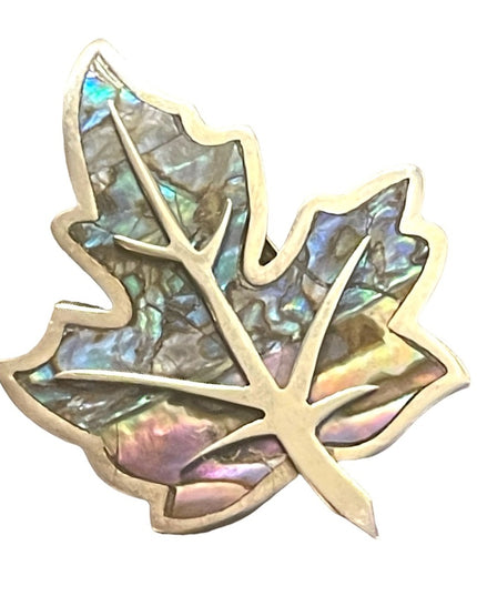 Vintage sterling silver 925 Abalone Taxco Artisan APD maple leaf brooch