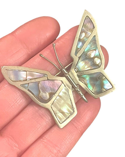 Large Sterling silver? Hecho En Mexico Abalone Butterfly brooch