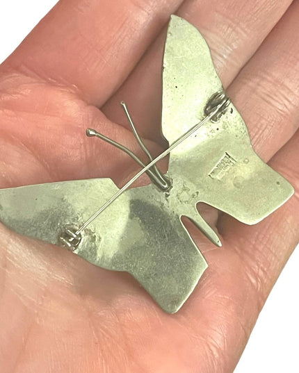 Large Sterling silver? Hecho En Mexico Abalone Butterfly brooch