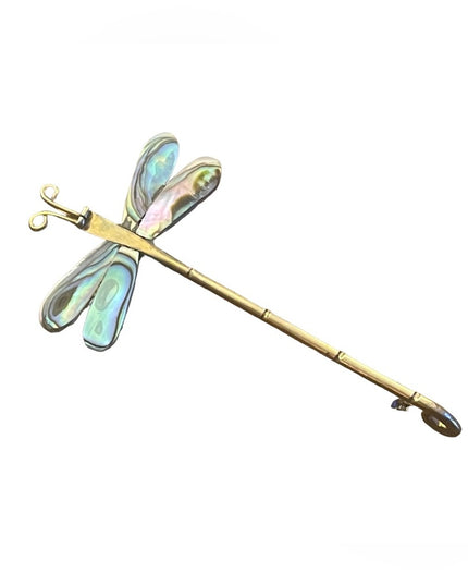 Vintage Mexico Alpaca Silver Abalone Handmade Dragonfly brooch