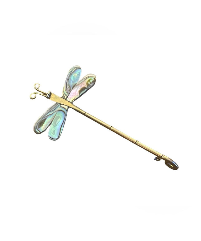 Vintage Mexico Alpaca Silver Abalone Handmade Dragonfly brooch