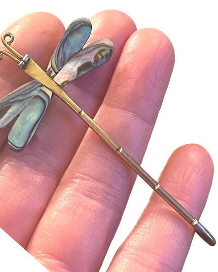 Vintage Mexico Alpaca Silver Abalone Handmade Dragonfly brooch
