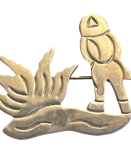 Vintage sterling silver 925 Taxco Handmade mid century man with a cactus