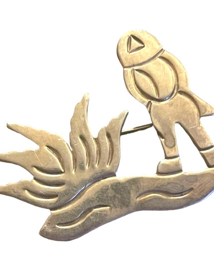 Vintage sterling silver 925 Taxco Handmade mid century man with a cactus