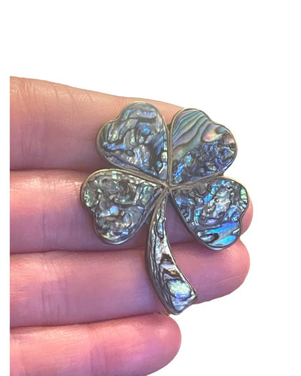 Vintage mid century silver Abalone Alpaca 4 leaf clover