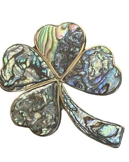 Vintage mid century silver Abalone Alpaca 4 leaf clover