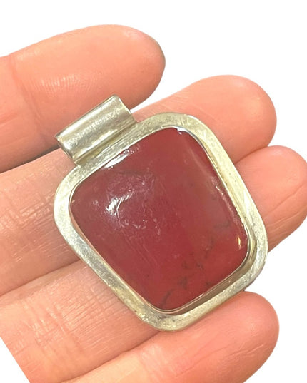 Vintage sterling silver 925 Red Jasper necklace Pendant ATI Mexico