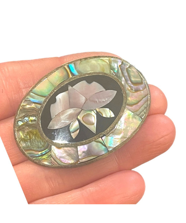 Vintage Silver alpaca Mexico flower brooch