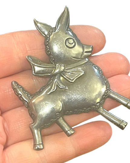 Vintage 1930s Truart Sterling silver 925  donkey large brooch