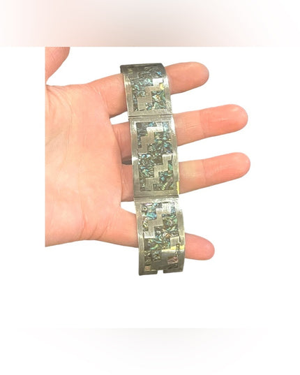 Vintage sterling silver 925 Abalone mexico Taxco signed artisan bracelet
