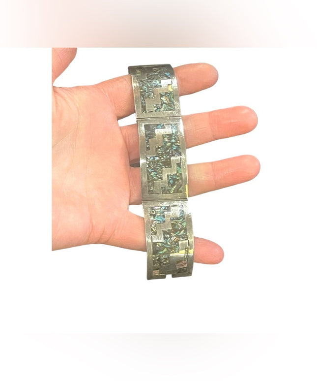 Vintage sterling silver 925 Abalone mexico Taxco signed artisan bracelet