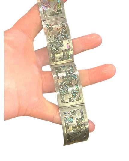 Vintage sterling silver 925 Abalone mexico Taxco signed artisan bracelet
