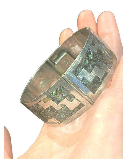 Vintage sterling silver 925 Abalone mexico Taxco signed artisan bracelet