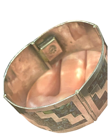 Vintage sterling silver 925 Abalone mexico Taxco signed artisan bracelet