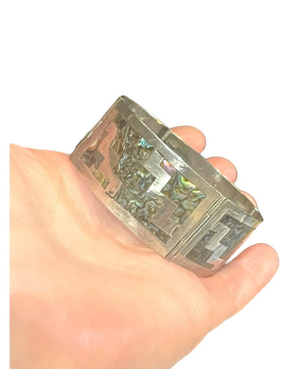 Vintage sterling silver 925 Abalone mexico Taxco signed artisan bracelet
