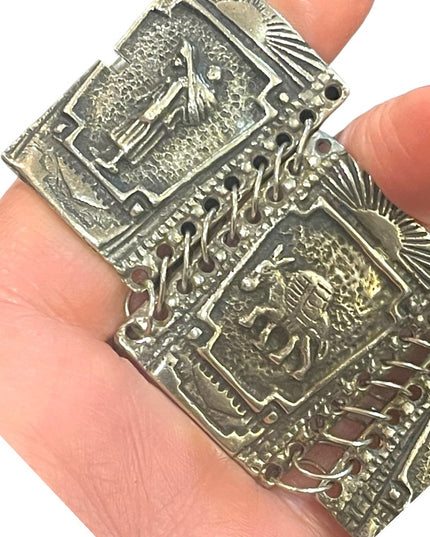 Vintage 800 Silver story book chunky link panel bracelet Latin Columbian
