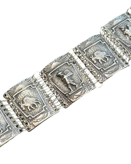Vintage 800 Silver story book chunky link panel bracelet Latin Columbian