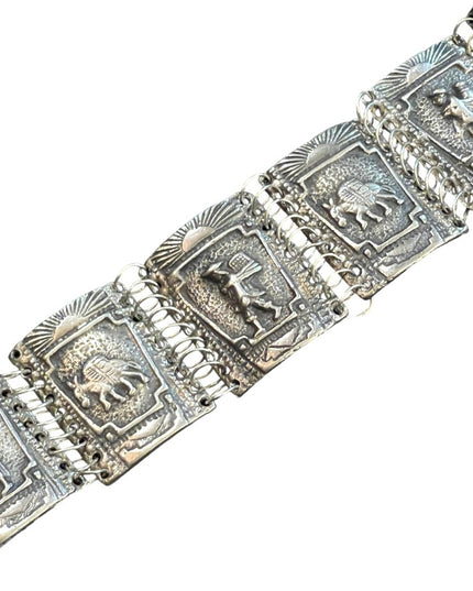 Vintage 800 Silver story book chunky link panel bracelet Latin Columbian