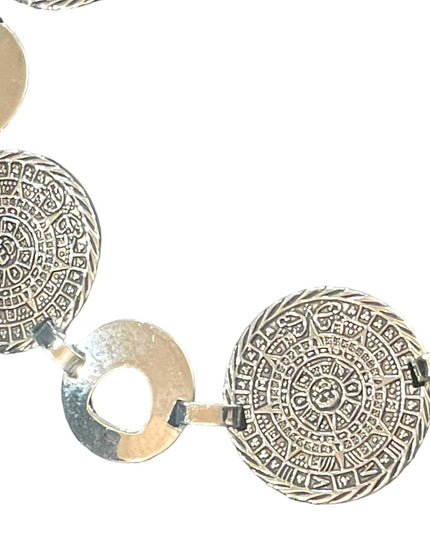 Vintage sterling silver Mexico Mayan Aztec Calendar disk link bracelet