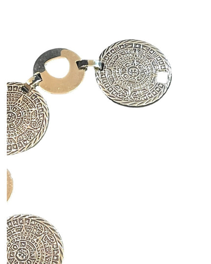 Vintage sterling silver Mexico Mayan Aztec Calendar disk link bracelet