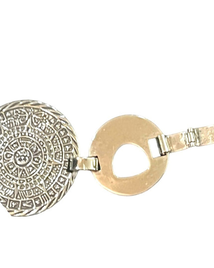 Vintage sterling silver Mexico Mayan Aztec Calendar disk link bracelet