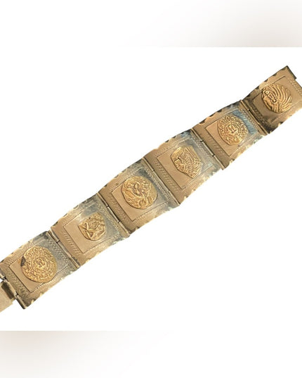 Vintage Silver & gold Two Tone Aztec Mayan Bracelet Mexico symbols  calendar