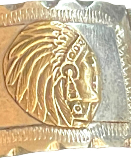 Vintage Silver & gold Two Tone Aztec Mayan Bracelet Mexico symbols  calendar